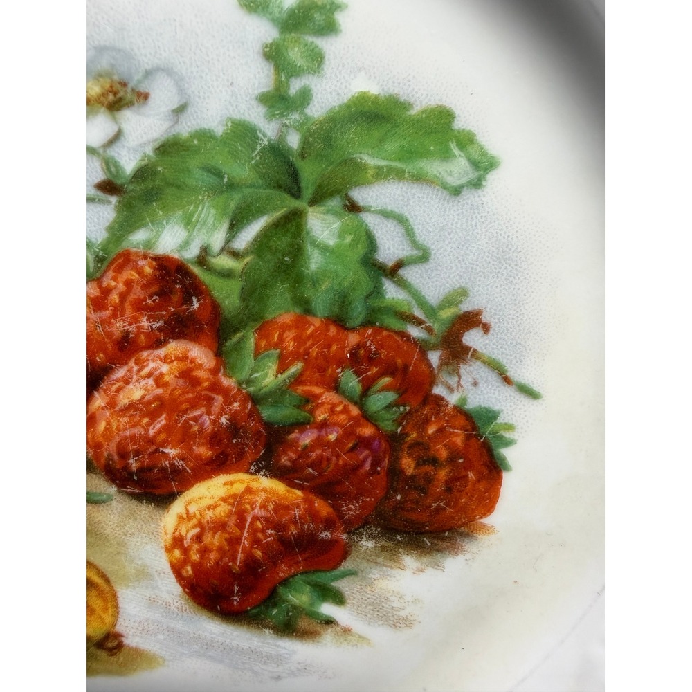 Antique German Reticulated Porcelain Plate Hand Painted StrawberriesGooseberries - Picture 9 of 10